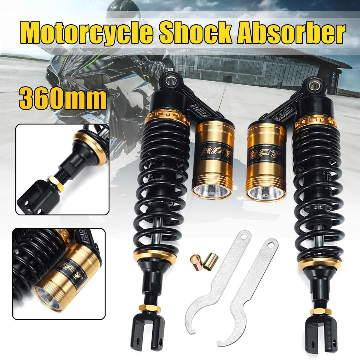 

14" 360mm Motorcycle Rear Air Shock Absorber Suspension 150cc-750cc For Honda/Yamaha/Suzuki Scooter Quad Street Bikes Karting