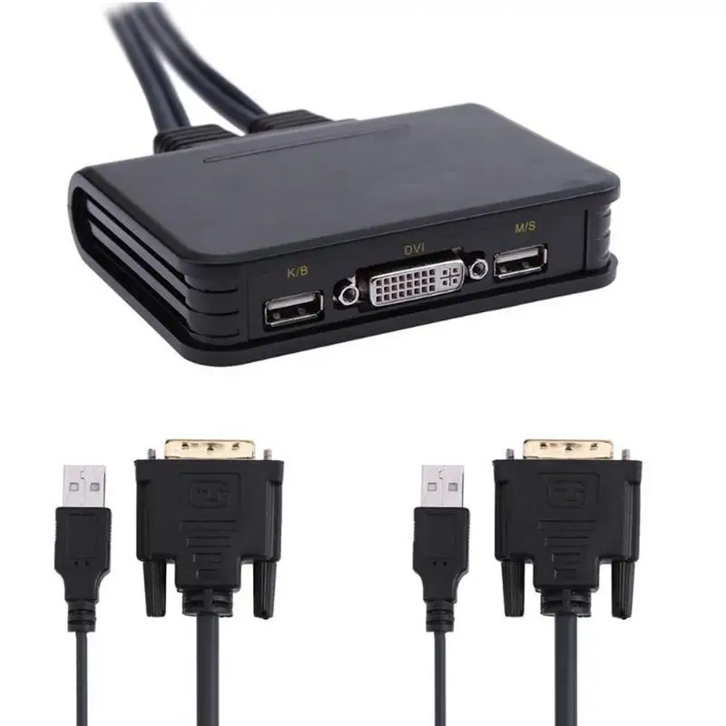 

1pcs KVM Switcher 2 - Ports USB 2.0 KVM DVI Switches with Audio and Video Cables for Mouse and Monitor Keyboard Mouse Computer