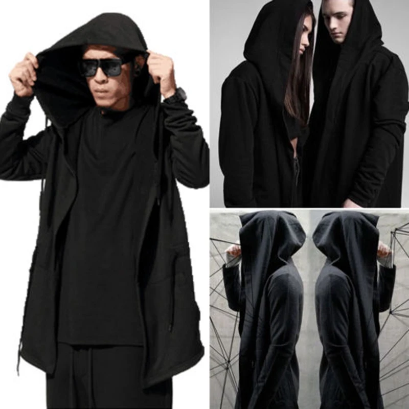 Women Men Gothic Outwear Hooded Coat Long Trench Jacket Casual Cloak ...