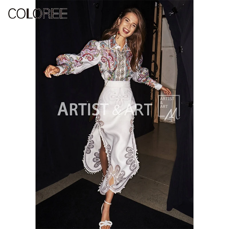 Цветная подиумная дизайнерская шикарная индивидуальная юбка летняя белая элегантная Роскошная длинная юбка с вышивкой бисером и кисточками