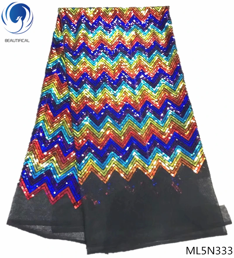 

BEAUTIFICAL sequins net lace fabric black african lace fabrics lace dress fabric embroidery multi color sequin for party ML5N333