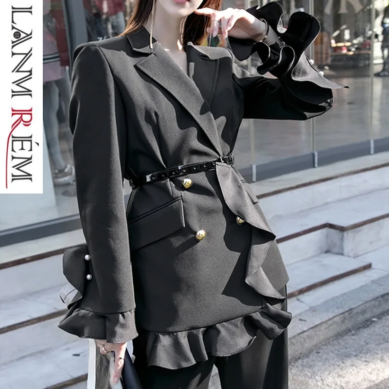 breasted Noir Tempérament Nouvelle Blazers Lanmrem Veste Manches Longues 2018 À De Personnalité Femelle Entaillé Long Double Black Mode Yg07001 q4I4Bgw0