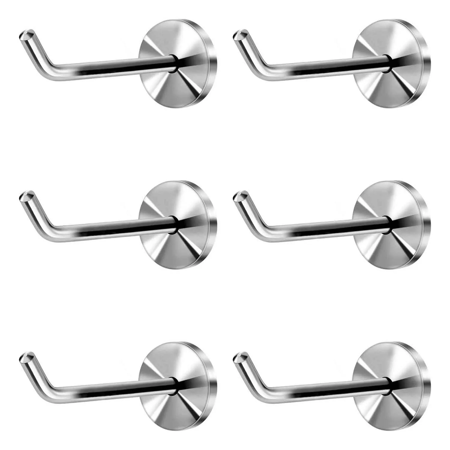 

ELEG-6 Pack Stainless Steel Elephant Nose Hook Wall-Mount Robe Hook Coat Hook Towel Wall Hook, Brushed Nickel (Large)