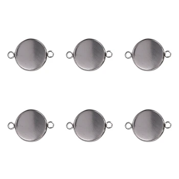 

10Pcs Stainless Steel Round Pendant Base Settings With Two Holes Trays Connectors For DIY Bracelets Jewelry Making 6/8/10/12mm