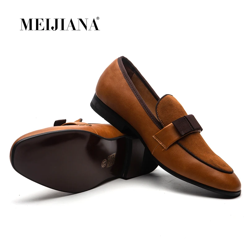 Мужские лоферы из натуральной кожи; повседневная обувь для вождения; Свадебная обувь; дышащая обувь; MeiJiaNa; замшевая обувь с отстрочкой и галстуком-бабочкой