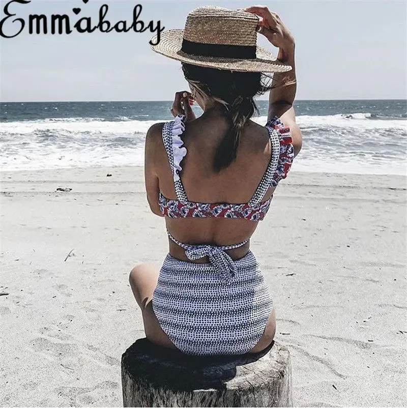 

Summer New Arrival Sexy Women Bandage Bikini Set Push Up Padded Bra Brazilian High Waist Thongs Bottom Printed Swimwear Swimsuit
