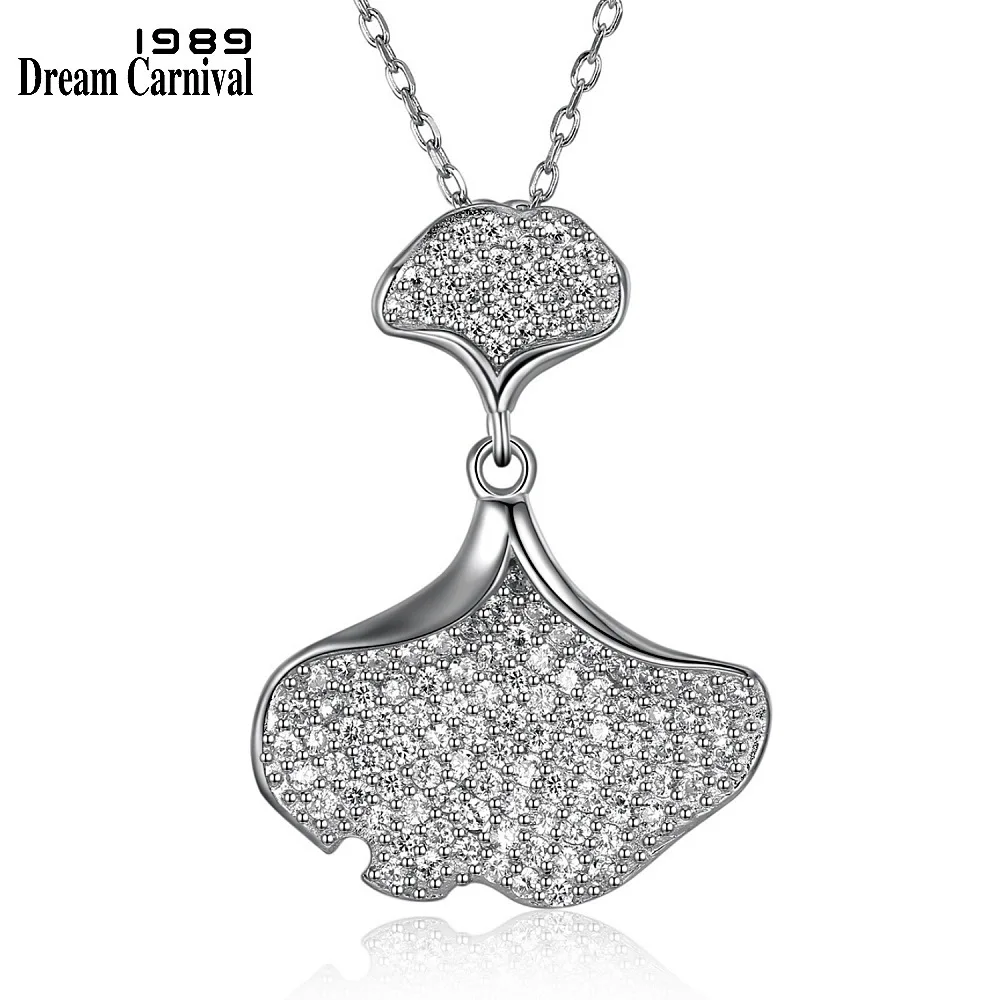 

DreamCarnival 1989 Wholesales Dress Flower Pendant White Zirconia Paved 925 Sterling Silver Chain Necklace for Women SZ09335R