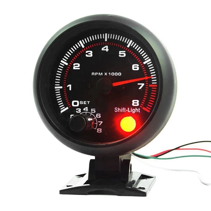 3.75/'/' Universal Car Tachometer Tacho Gauge Meter LED Shift Light 0-8000 RPM New