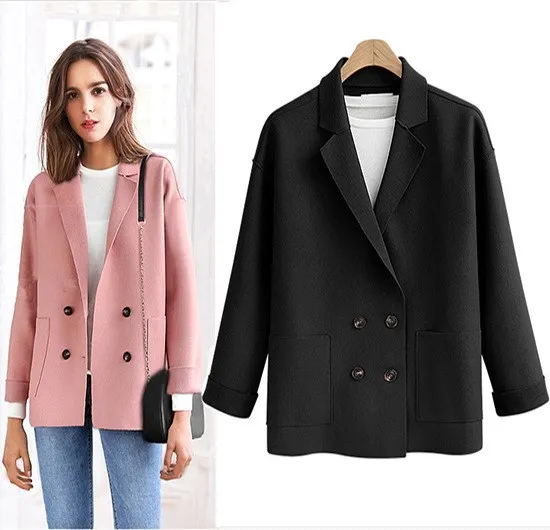 Autumn Winter Women Wool Blend Coat Ouitwear Long Sleeve Solid Office Work Coat Single Breasted Short Coat