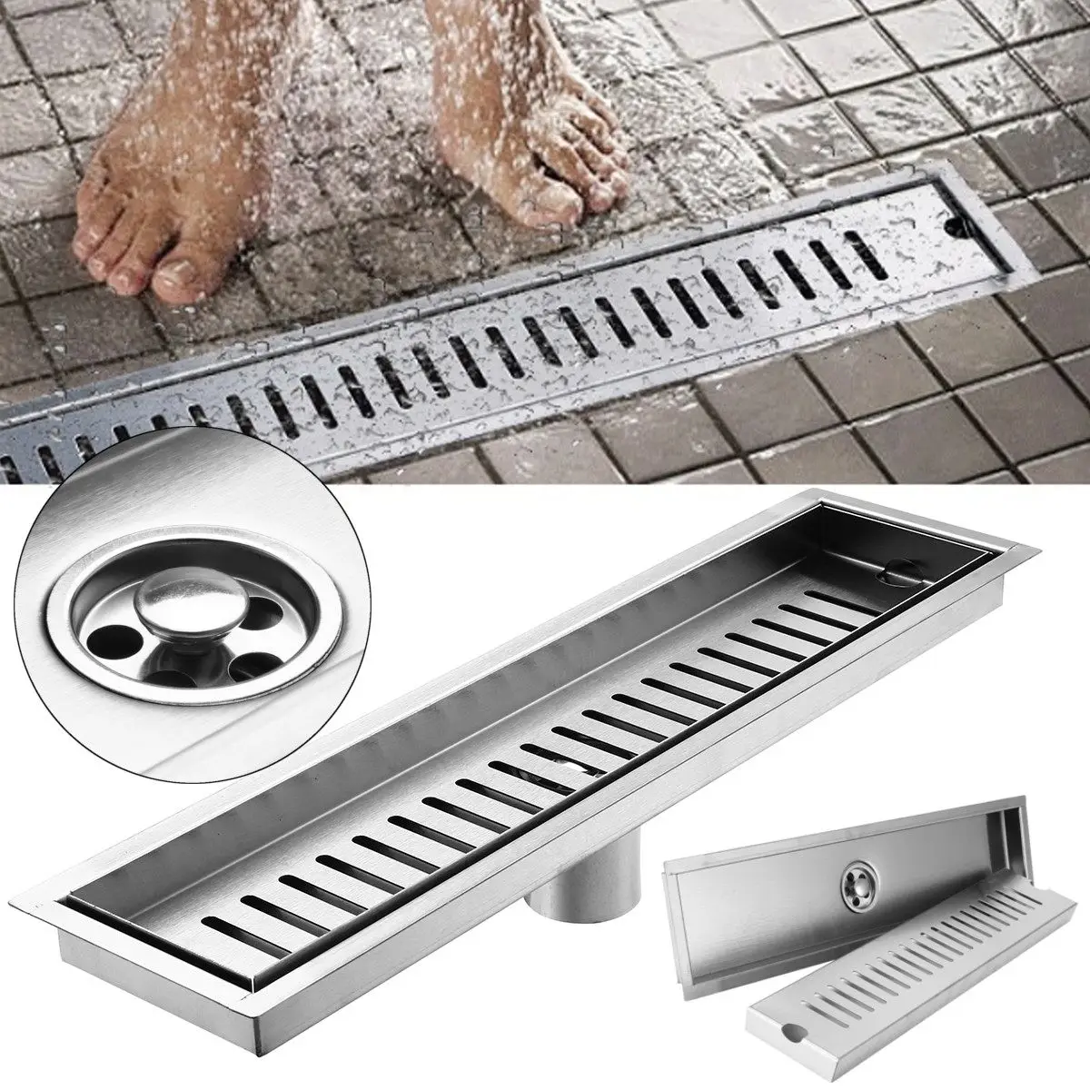 

New 40*10cm 304 Stainless Steel Linear Anti-odor Long Floor Drain Bathroom Invisible Shower Floor Drain Swimming Pool Drains