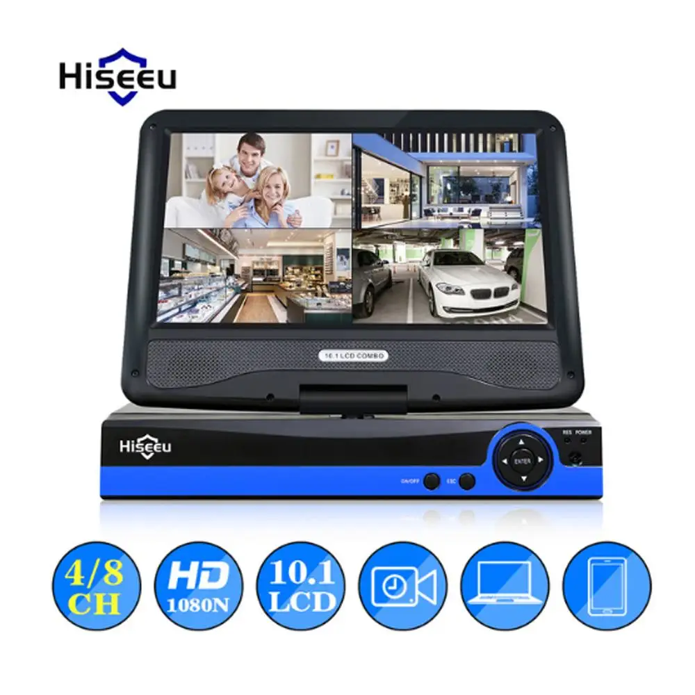 

Hiseeu 5-IN-1 10.1 inch 1080N 4CH Video Recorder DVR AHD CVI TVI Analog IP P2P Home Security Surveillance CCTV System Indoor