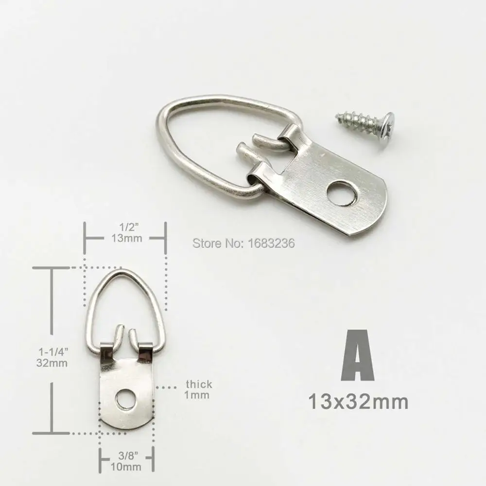 Silvery Triangle D-Ring Photo Picture Frame Hanger Hook Hanging Oil Painting Mirror Small Large Heavy Duty with screws 50pcs wall hooks picture frame hangers hanging hooks