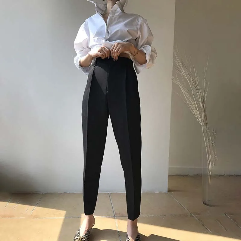 Otoño Grandes Moda 2018 Del navy Cintura La Pants Cremallera Mujeres white Pants Pants Tobillo Twotwinstyle Para Black De Con Casual Tallas Alta Longitud Bolsillos Harem Pantalones UH7waCqT