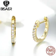 BISAER, 925 пробы, серебряные, Кристальные, простые, круглые, серьги-гвоздики для женщин, Круглые, модные серьги, ювелирные изделия, Brincos ECE498