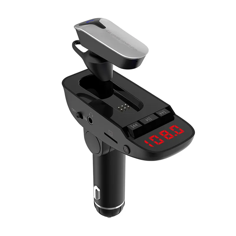 ER9 Bluetooth Wireless Earphone Hands Free MP3 Adapter car FM Transmitter Headset In ear Cigarette Lighter Plug Kit USB Charging