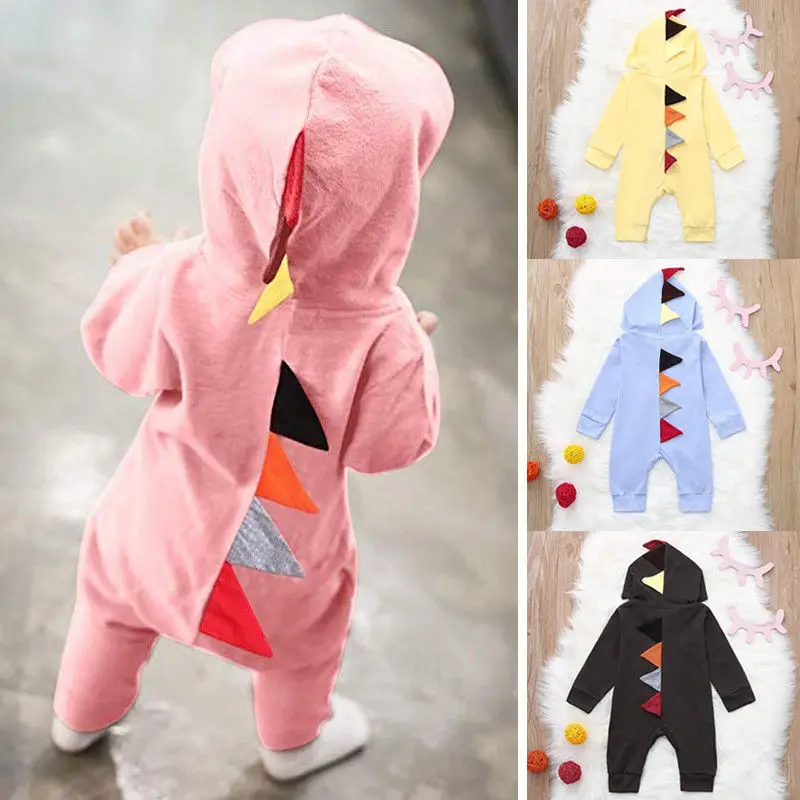

Cute Newborn Baby Boy Girl Dinosaur Romper Costume Infant Toddler Long Sleeve Zipper Solid Jumpsuit