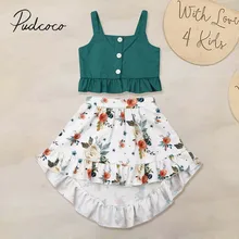 Г. летняя детская одежда праздничный комплект одежды для маленьких девочек, зеленый топ без рукавов, майка+ юбка с цветочным рисунком пляжные комплекты От 1 до 5 лет