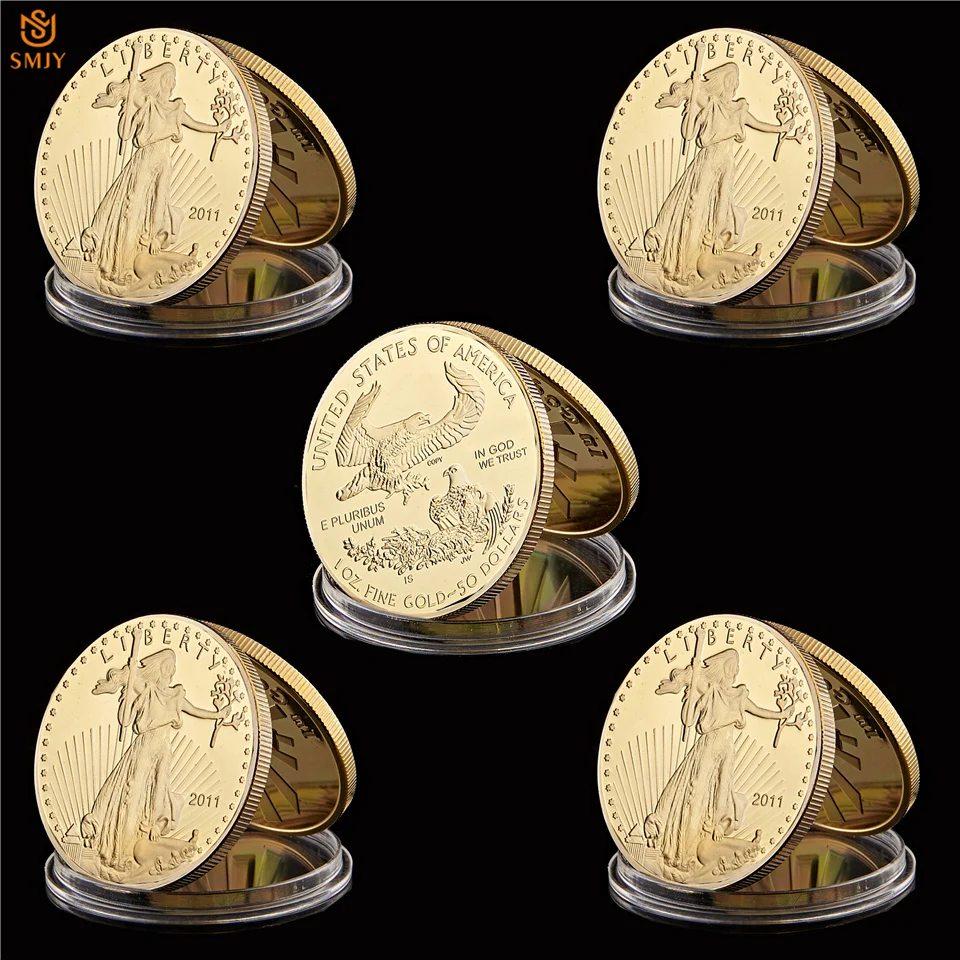 

5Pcs/Lot 2011 USA Statue Of Liberty Gold Eagle In God We Trust Dollar Coins W/ Capsule Display