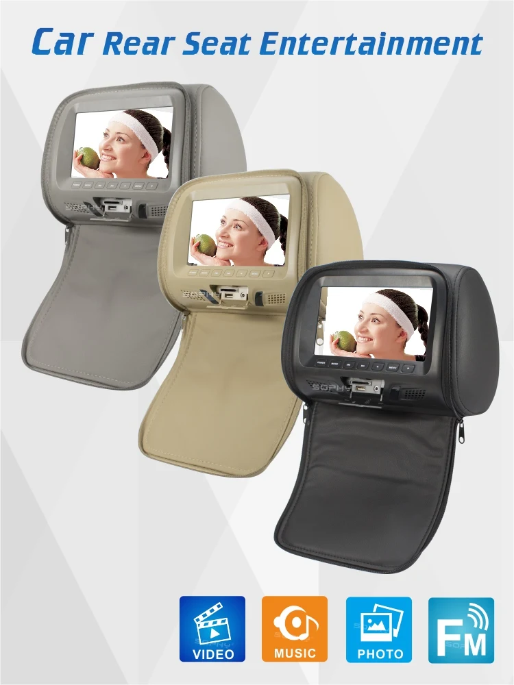 

7 inches Universal Car Headrest Monitor with zipper USB SD MP5 FM Built-in Speaker SH7048L-MP5 Zipper