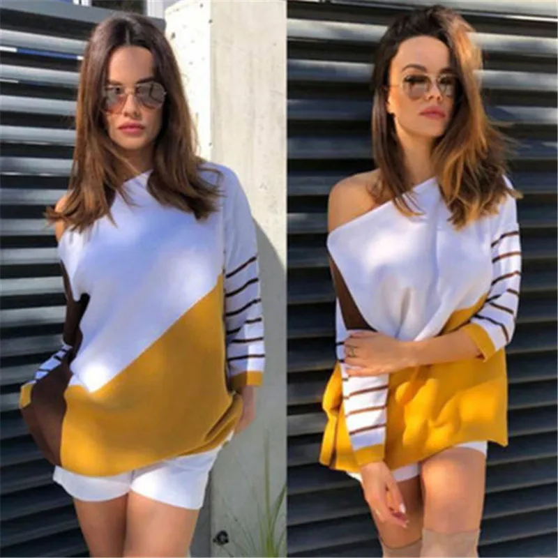 

Women's Off Shoulder Tops Long Cropped Sleeve Shirt Casual Blouse Loose shirt