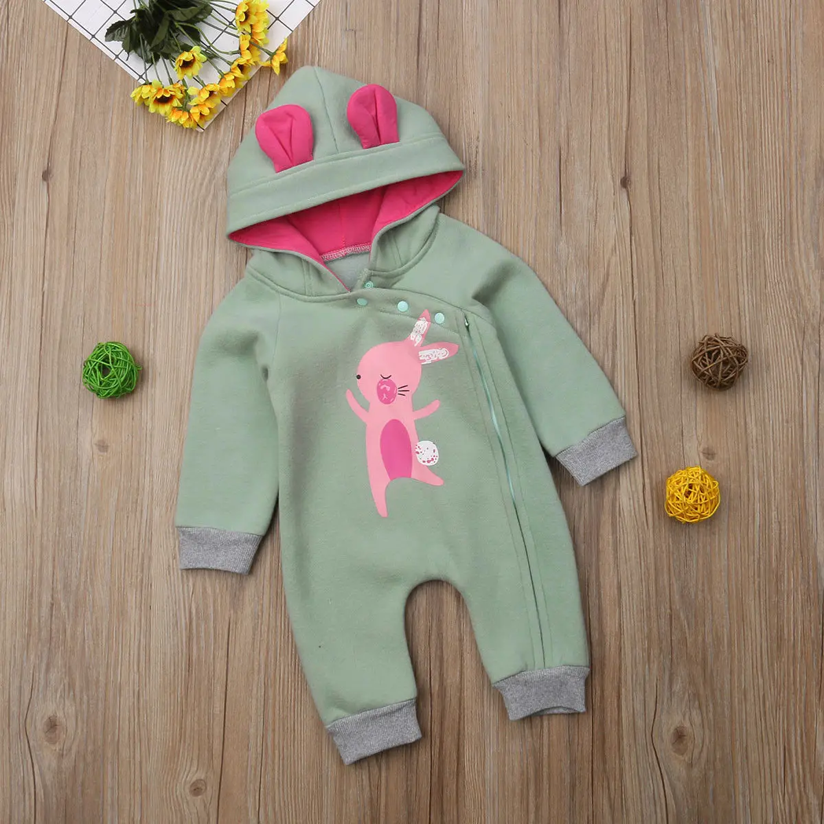 

Cute 3D Rabbit Baby Clothes With Ears Infant Boy&Girl Hooded Baby Rompers Jumpsuit Casual Autumn Outfits New Born Baby Clothes