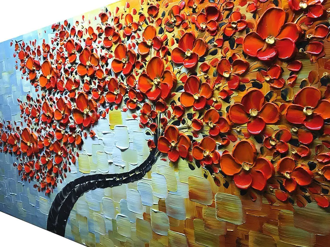 Kaufen 100% Hand Gemalt 3D Öl Gemälde Ahorn Baum Bilder Home Decor Red Kunstwerk Leinwand Wand Kunst Kein Gestaltet Abstrakte