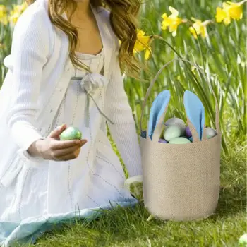 

2019 Newest Hot Cute Easter Egg Bag Rabbit Bunny Ear Tote Jute Gift Bags Fashion Shopping Bags