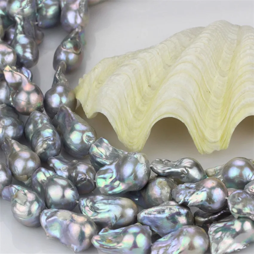 1pcs 16-22MM Grey Baroque Beads Pearl Chain 16.5&quot diy Jewelry flawless personality cultured temperament AA fashion elegant | Украшения