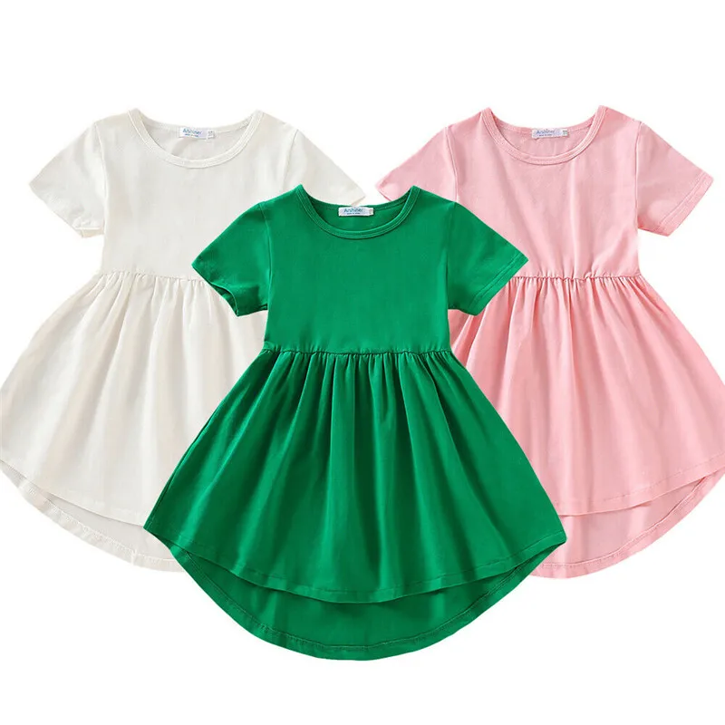 

Summer Fashion Baby Girl Dresses 2019 Summer Kids Baby Girl Short Sleeve Princess Solid Dress Outfits 4-13Year's Children Dress