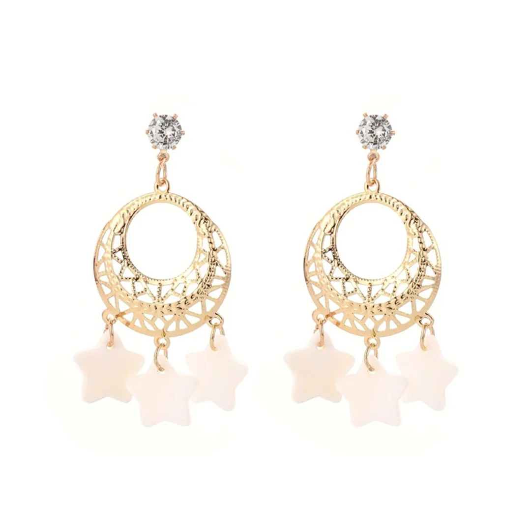 

Punk Gold Color Hollow Geometric Round Earring Boho Shell Star Dangle Earring Charming Crystal Jewelry Earring Shellhard Korean