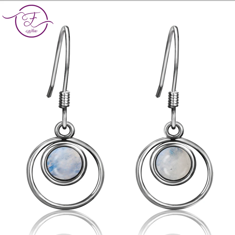 

New Products S925 Sterling Silver Earrings Natural Moonstone Round 6MM Earrings Engagement Party Anniversary Gifts Wholesale