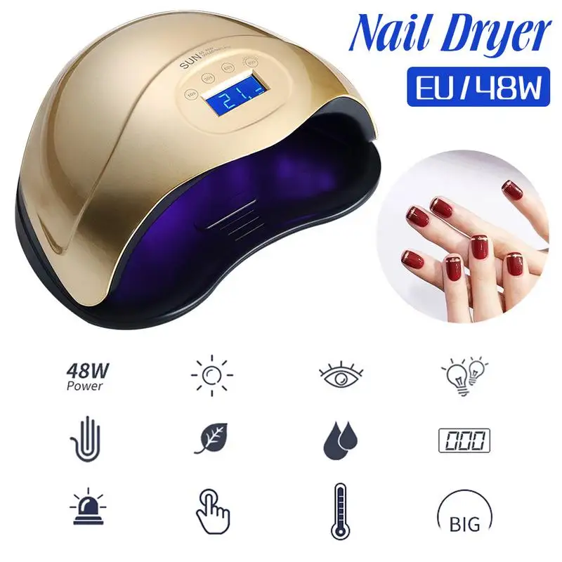 

New 48W LED UV Lamp Nail Dryer Fingernail Toenail Gel Curing Manicure Machine Nail Art Salon Tool Automatic Sensing EU Plug
