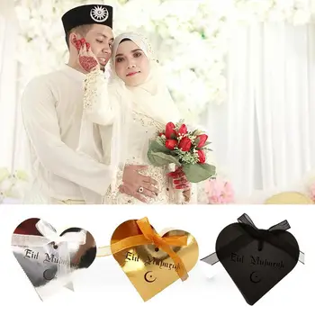 

50PCS Eid Mubarak Golden Candy Chocolate Box Ramadan Kareem Sugar Hollow Storage Case with Party Ribbon Supplies