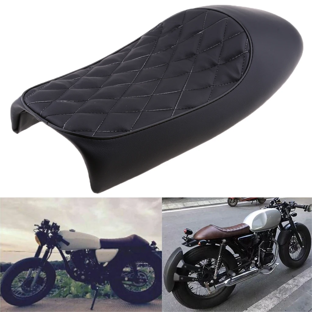 

Universal Black Motorcycle Cafe Racer Seat Scrambler Vintage Hump Retro Seat For Honda Yamaha Suzuki Kawasaki Etc Leatherette