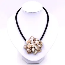 Модное ювелирное бежевое ожерелье с белым жемчугом из плетеной кожи