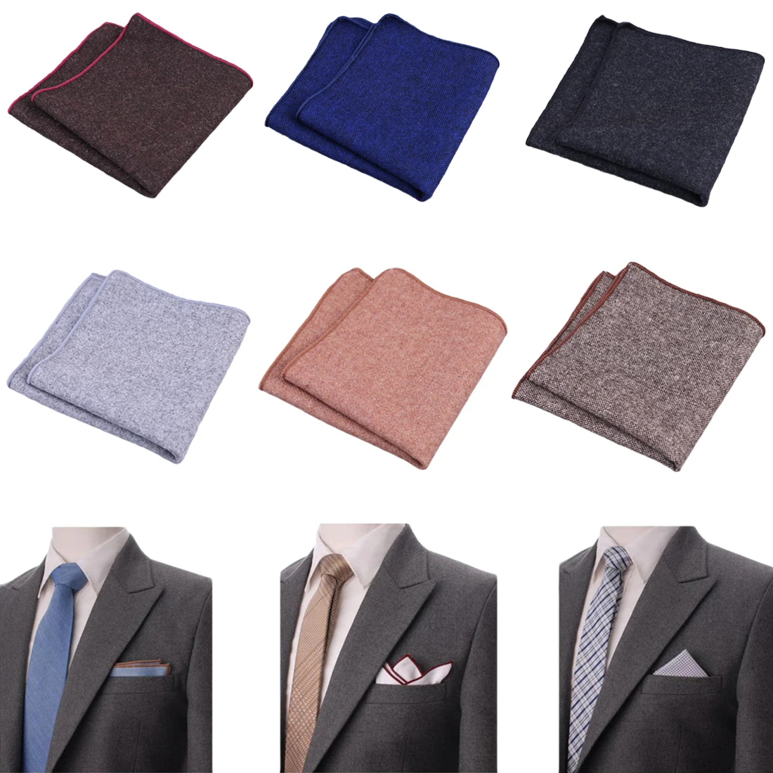 

New Bundles High Quality Hankerchief Scarves Vintage Wool Hankies Men's Pocket Square Handkerchiefs Striped Solid Cotton 23*23cm
