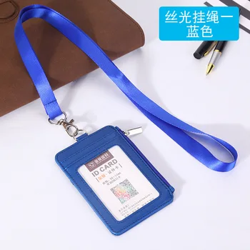 

2019 New Style 100PCS Brand New Badge Holder with Zipper PU Leather ID Card Neck Strap Lanyard Holder with 5 Card Slots