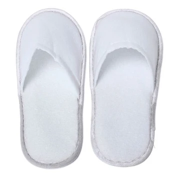 

White Towelling Hotel Disposable Slippers Terry Spa Guest Shoes
