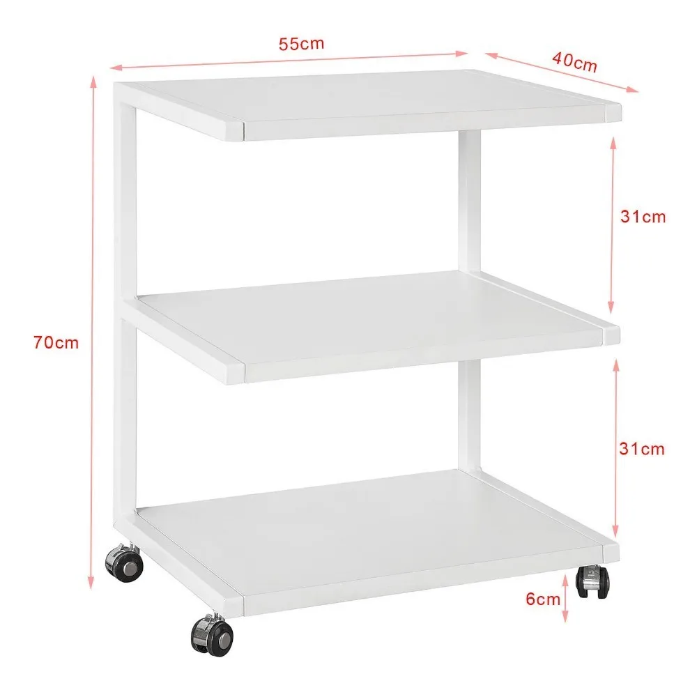 SoBuy FRG81-W Desk Side Printer Shelf, Wheeled Printer Stand with 3 Shelves, Side Table End Table