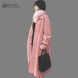 Модные Розовые Шерстяное пальто Зимняя женская обувь кашемировый пиджак 2018 Твердые Карманы толстые теплые длинный кардиган Повседневное