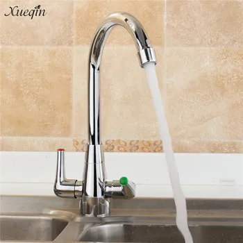 

Xueqin Twin Lever Modern Chrome Kitchen Faucets 90Degree Rotation Spout Sink Basin Mixer Tap Double Handle Deck Mounted