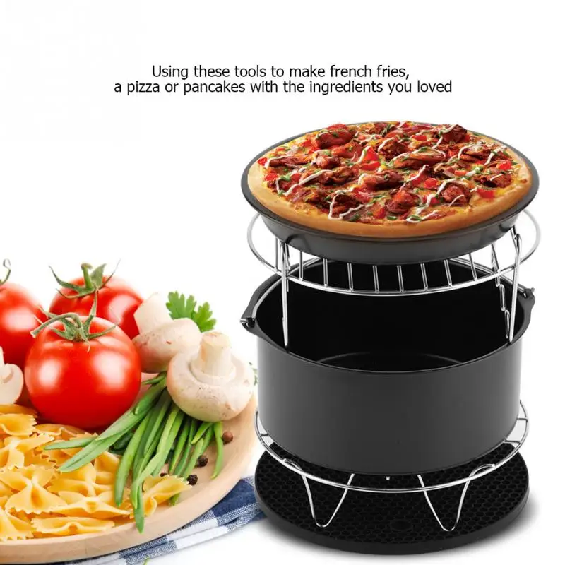 7Inch 5pcs/set Air Fryer Accessories Kit Pizza Pan Cake Barrel Metal