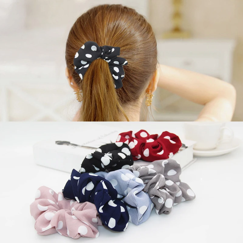 

Fashion 1PC Chiffon Women Elastic Hair Bands Adjustable Big Dot Print Soft Korean Hair Rope Hair Accessories Gifts
