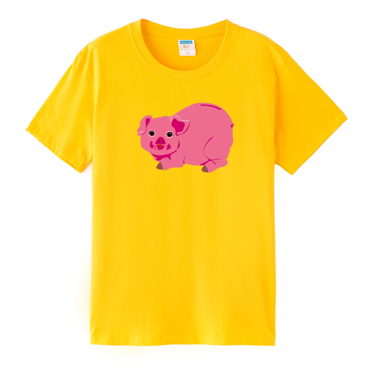

Fashion 3D Cute Money Box Pink Pig Pattern Crew Neck Tops Ladies Summer T-shirt