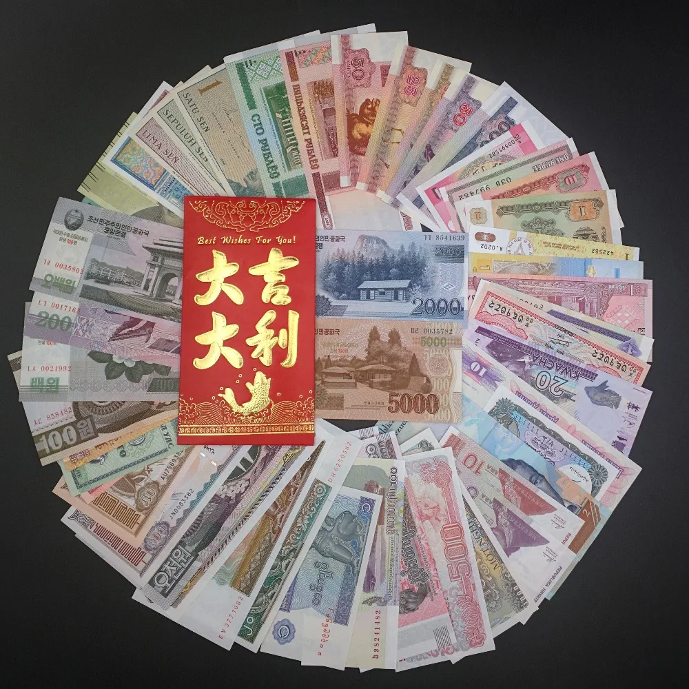 

Free Shipping! LOT 52 PCS From 22 Countries, Red Envelope, UNC, Exit Circulation, Gift, Original Notes, Random Years