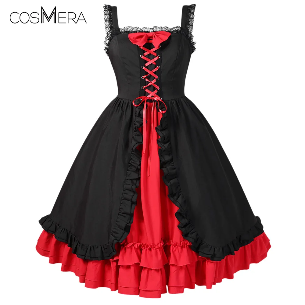 

CosMera Lace Up Layered Halloween Dress Women Vintage Party Dress Ruffled High Waist Vestidos 2018 Ladies Dresses 5XL Plus Size