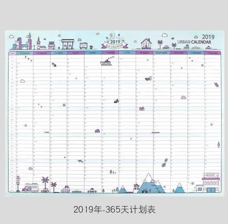 365 дней, бумажный календарь, ежедневник, кавайные канцелярские школьные офисные принадлежности, план на год 43*58 см