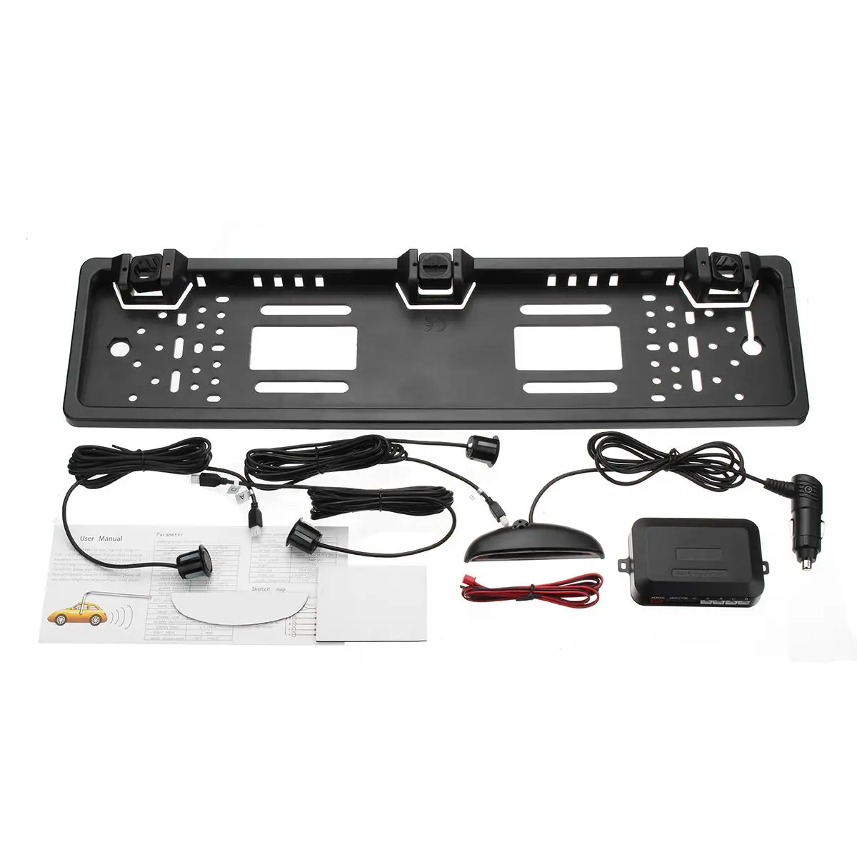 

12DC Universal License Plate Frame Wireless Car Reverse Parking Sensor System Kit Number