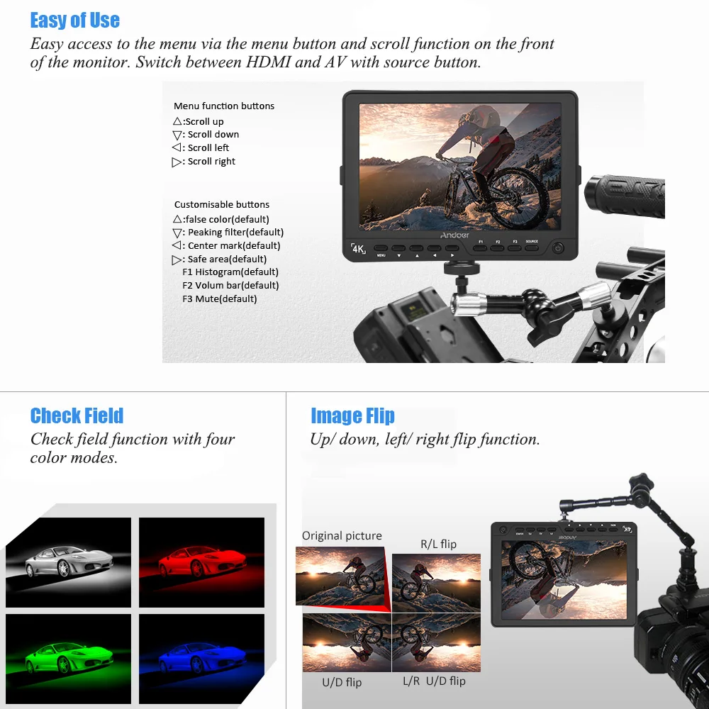 Andoer S7 монитор профессиональный 7 дюймовый полевой на камере IPS Full HD 1920*1200 видео для