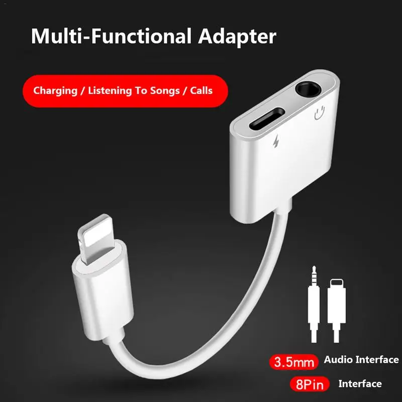 

[Original] Headphone Charging Port Adapter 3.5mm 2-In-1 For IPhone 7/8/X XS IOS System Cable Charging Call Audio Adapter